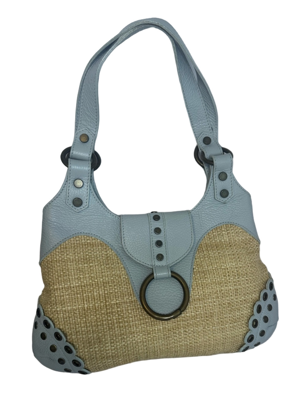 #352 Tanner Italian Leather and Straw Shoulder Bag